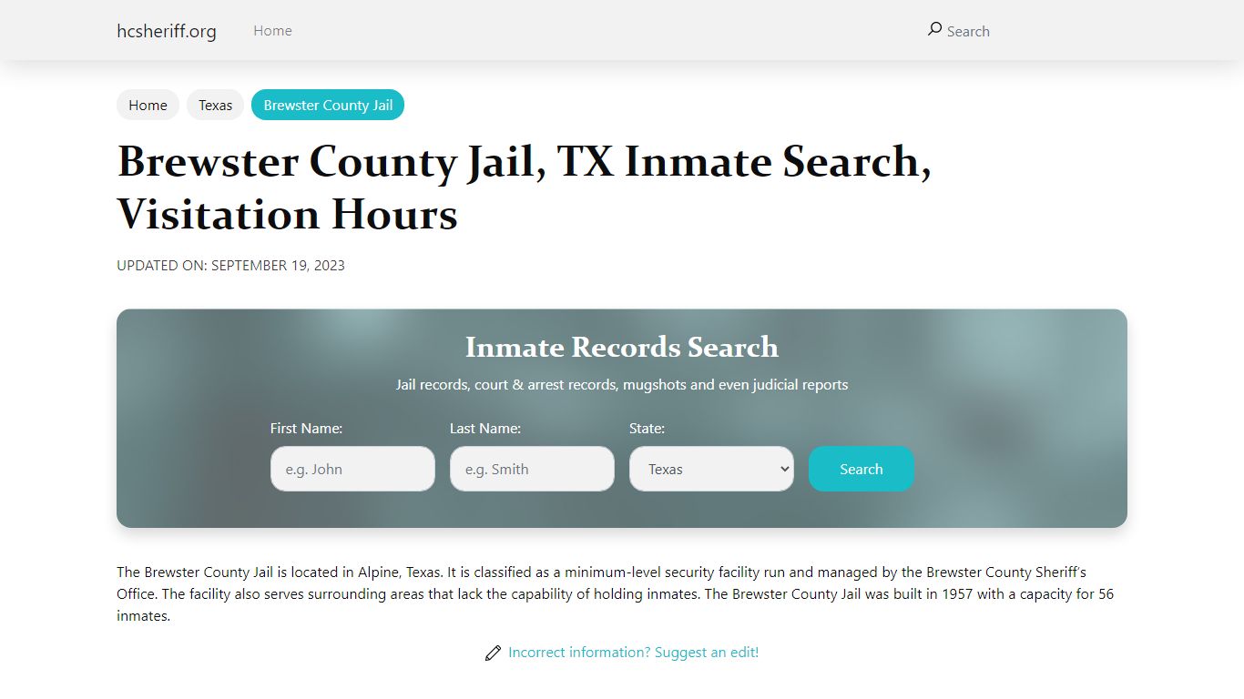 Brewster County Jail, TX Inmate Search, Visitation Hours